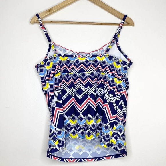 NWT South Point Swim Tank Top 16 Navy Blue Yellow Coral Geometric Tankini Plus - Picture 4 of 11
